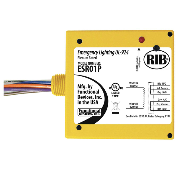 Functional Devices-Rib UL 924 Emergency Bypass/Shunt Relay, 120 Vac Voltage Input, DPDT relay ESR01P